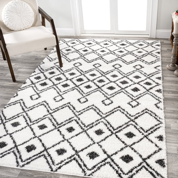 JONATHAN Y MOROCCAN HYPE 8 x 10 Area Rug, Caimari Moroccan Diamond Shag - White/Gray, MOH412A-8
