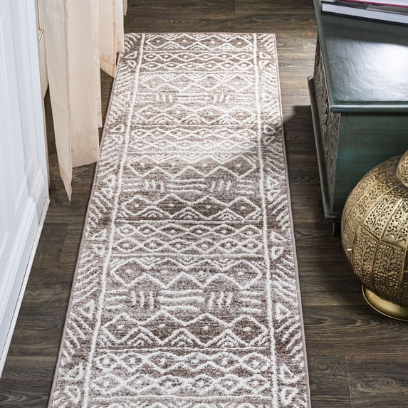 JONATHAN Y MOROCCAN HYPE 2 x 8 Runner Rug, Amanar Tribal Geometric - Brown/Ivory, MOH503A-28