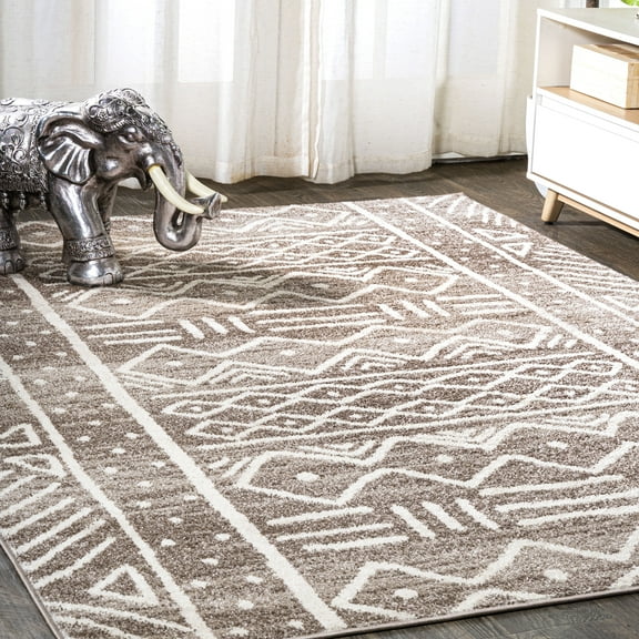 JONATHAN Y MOROCCAN HYPE 3 x 5 Area Rug, Amanar Tribal Geometric - Brown/Ivory, MOH503A-3