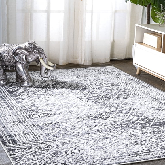JONATHAN Y MOROCCAN HYPE 4 x 6 Area Rug, Iften Moroccan Geometric Distressed - Ivory/Black, MOH505A-4