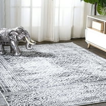 JONATHAN Y MOROCCAN HYPE 5 x 8 Area Rug, Iften Moroccan Geometric Distressed - Ivory/Black, MOH505A-5