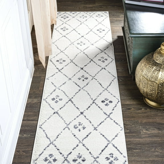 JONATHAN Y MOROCCAN HYPE 2 x 8 Runner Rug, Izil Moroccan Geometric Diamond - Ivory/Light Gray, MOH507A-28