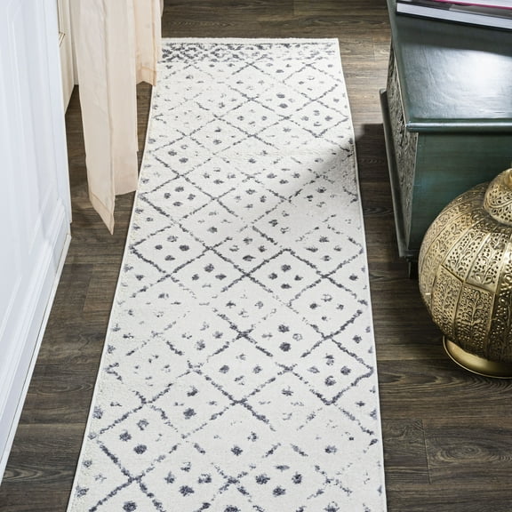 JONATHAN Y MOROCCAN HYPE 2 x 10 Runner Rug, Juba Moroccan Geometric Diamond - Ivory/Gray, MOH508A-210