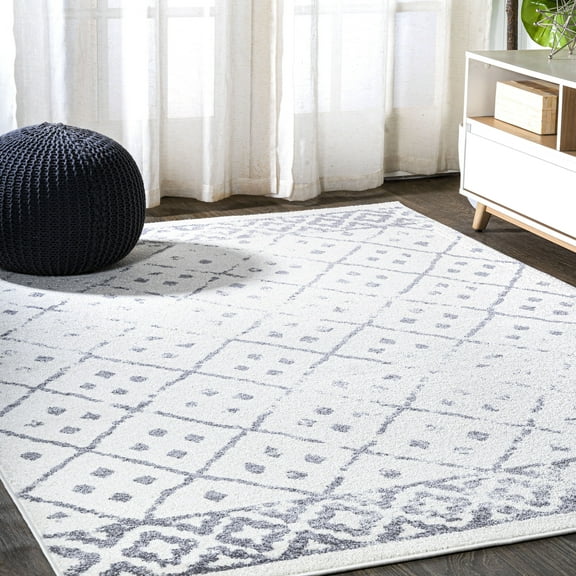 JONATHAN Y MOROCCAN HYPE 8 x 10 Area Rug, Juba Moroccan Geometric Diamond - Ivory/Gray, MOH508A-8