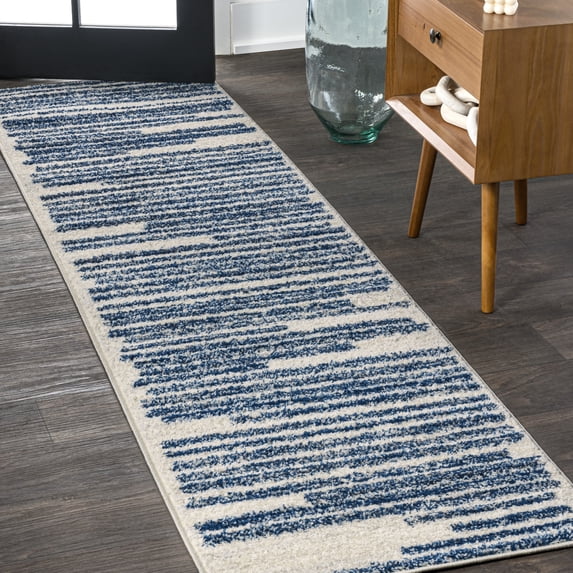 JONATHAN Y MOROCCAN HYPE 2 x 8 Runner Rug, Khalil Berber Stripe - Cream/Navy, MOH207E-28