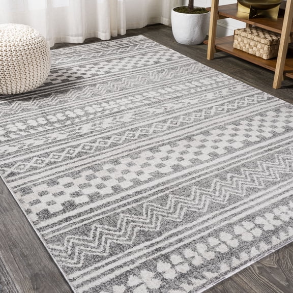 JONATHAN Y MOROCCAN HYPE 3 x 5 Area Rug, Imlil Tribal Geometric Stripe - Light Gray/Cream, MOH303A-3