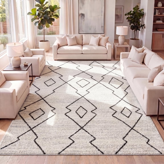 JONATHAN Y MOROCCAN HYPE 8 x 10 Area Rug, Alia Moroccan Beni Souk - Cream/Black, MOH202A-8