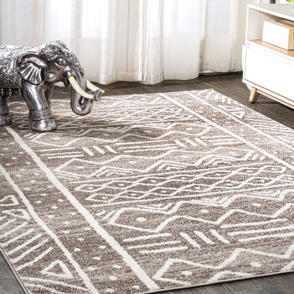 JONATHAN Y MOROCCAN HYPE 8 x 10 Area Rug, Amanar Tribal Geometric - Brown/Ivory, MOH503A-8