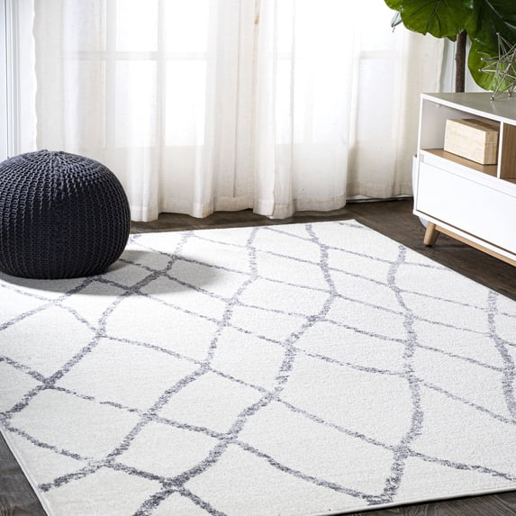 JONATHAN Y MOROCCAN HYPE 8 x 10 Area Rug, Illi Moroccan Diamond Trellis - Ivory/Gray, MOH506A-8