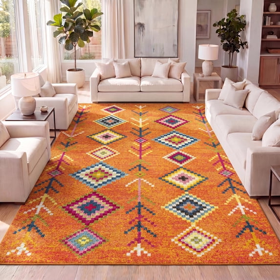JONATHAN Y MOROCCAN HYPE 8 x 10 Area Rug, Tribal Love Geometric - Orange/Multi, MOH105C-8