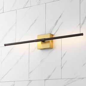 Open Box JONATHAN Y Makena 28" Modern Minimalist Dimmable Integrated LED Metal Wall Sconce, Oil Rubbed Bronze/Brass Gold