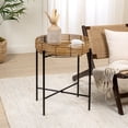 thumbnail image 1 of JONATHAN Y Malia 20" Coastal Bohemian Faux Rattan Round Tray End Table with Metal Base, Brown, TBL2509B, 1 of 6