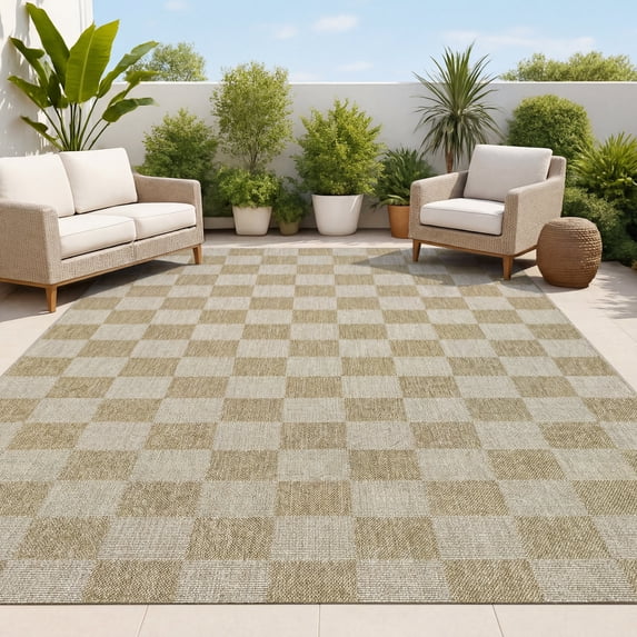 JONATHAN Y FXV200A-3 Mason Smart Jute Geometric Boho Checker Weave Natural/Beige 3 ft. x 5 ft. Indoor/Outdoor Area Rug