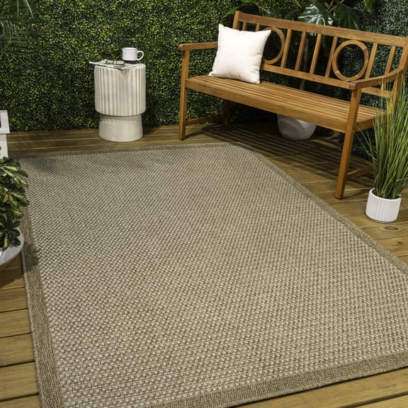 JONATHAN Y Maxine Easy Jute Contemporary Border Boho Fine Rib Weave Beige 4 ft. x 6 ft. Indoor/Outdoor Area Rug