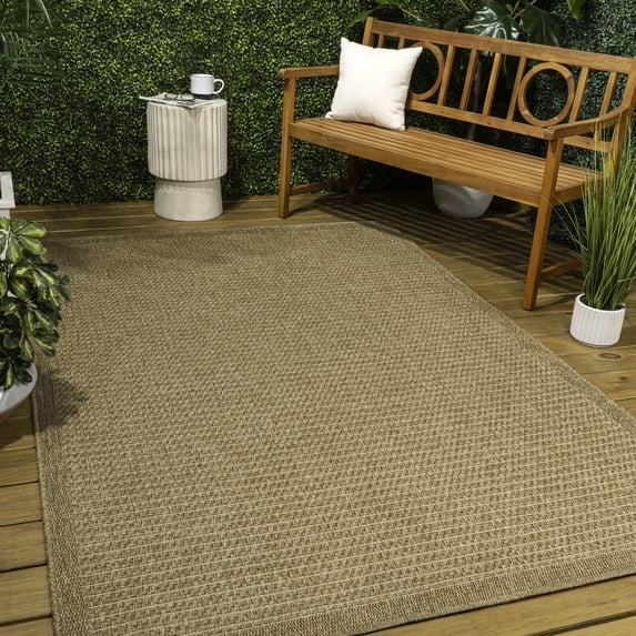 JONATHAN Y Maxine Easy Jute Contemporary Border Boho Fine Rib Weave Natural 3 ft. x 5 ft. Indoor/Outdoor Area Rug