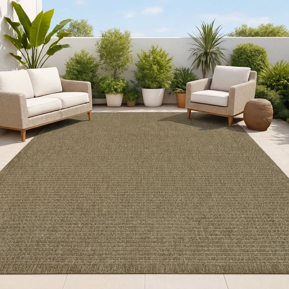 JONATHAN Y Maxine Easy Jute Contemporary Border Boho Fine Rib Weave Natural 5 ft. x 8 ft. Indoor/Outdoor Area Rug