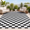 thumbnail image 1 of JONATHAN Y Meadow Grace Polypropylene Bishop Geometric Checker Waterproof Reversible Foldable Plastic Straw Outdoor Area Rug for Patio with Handheld Bag, 9' x 12', Gray and White MDW103B-9, 1 of 9