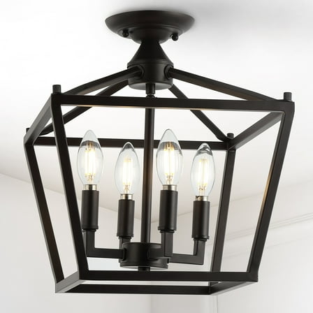JONATHAN Y Plains Mini Lantern 12" 4-Light Iron Modern Farmhouse Pagoda LED Semi Flush Mount Lantern, Oil Rubbed Bronze