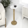 thumbnail image 1 of JONATHAN Y Monroe 24.25" Rustic Farmhouse Spindle Wood Drink Table and Decorative End Table with White Marble Round Top, Natural, END3005B, 1 of 5