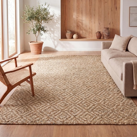 JONATHAN Y NATURAL FIBER 5 x 8 Area Rug, Hira Hand Woven Diamond Chunky Jute - Natural, NFR100A-5