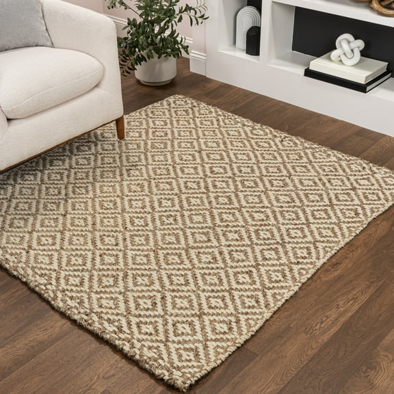 JONATHAN Y NATURAL FIBER 6' Square Area Rug, Hira Hand Woven Diamond Chunky Jute - Natural, NFR100A-6SQ