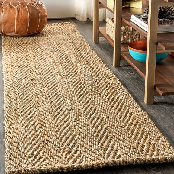 JONATHAN Y NATURAL FIBER 2 x 8 Runner Rug, Espina Hand Woven Herringbone Chunky Jute - Natural, NFR101A-28