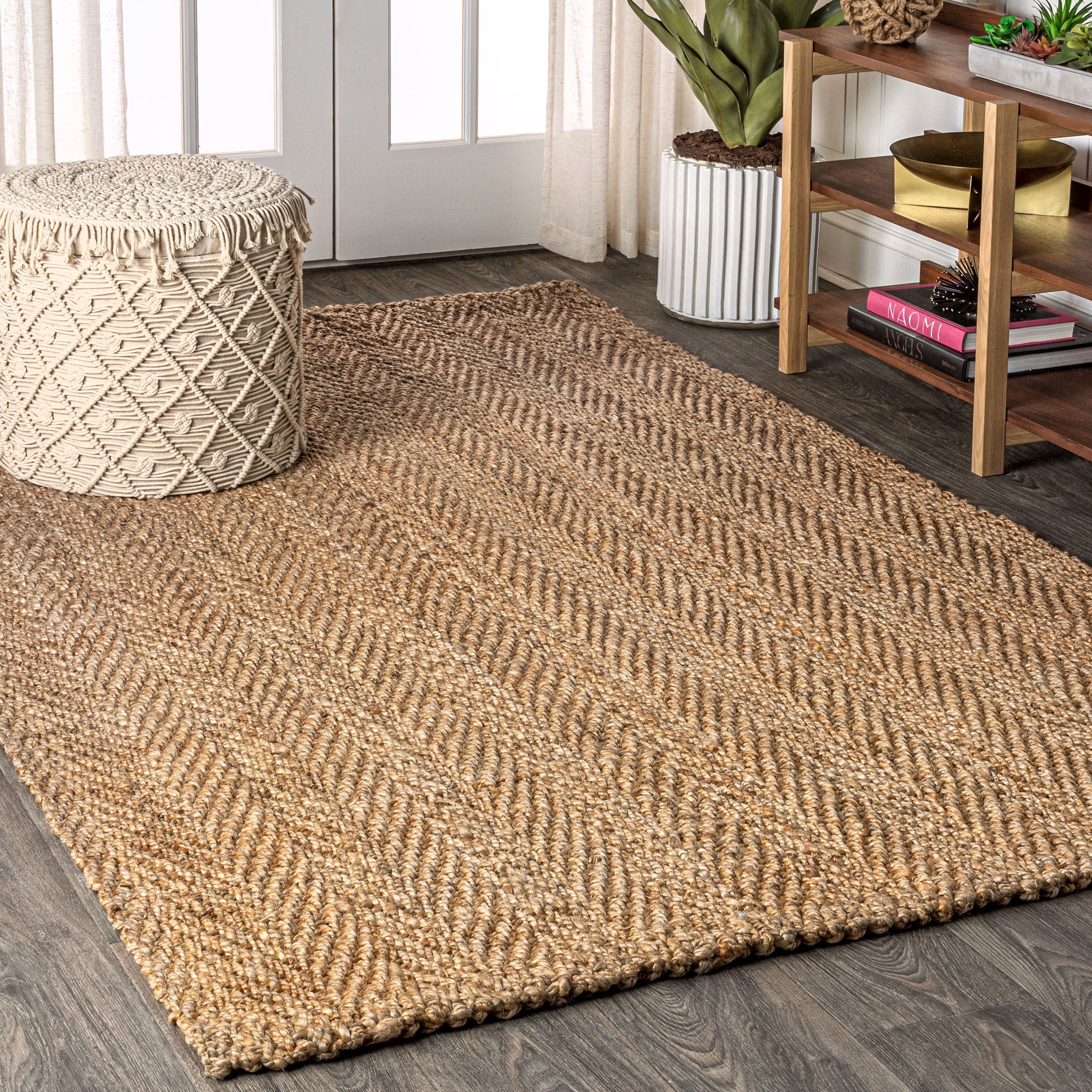JONATHAN Y NATURAL FIBER 4 x 6 Area Rug, Espina Hand Woven Herringbone Chunky Jute - Natural, NFR101A-4