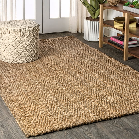 JONATHAN Y NATURAL FIBER 5 x 8 Area Rug, Espina Hand Woven Herringbone Chunky Jute - Natural, NFR101A-5