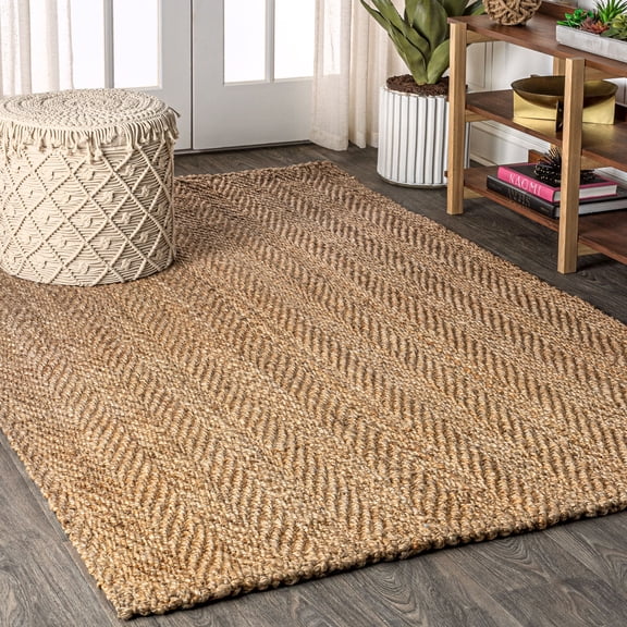 JONATHAN Y NATURAL FIBER 6 x 9 Area Rug, Espina Hand Woven Herringbone Chunky Jute - Natural, NFR101A-6