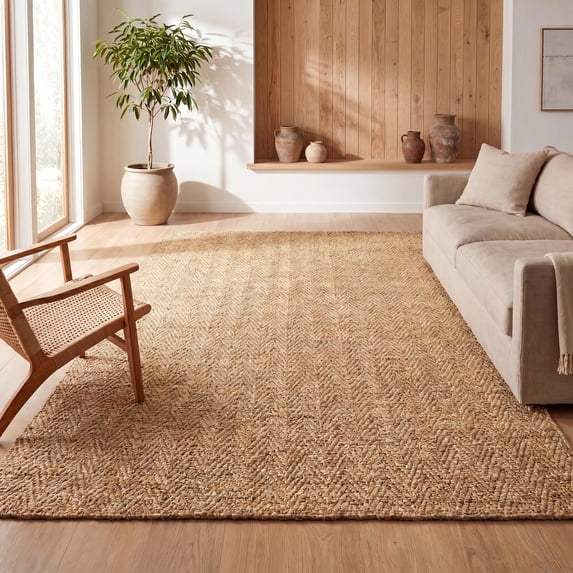 JONATHAN Y NATURAL FIBER 8 x 10 Area Rug, Espina Hand Woven Herringbone Chunky Jute - Natural, NFR101A-8