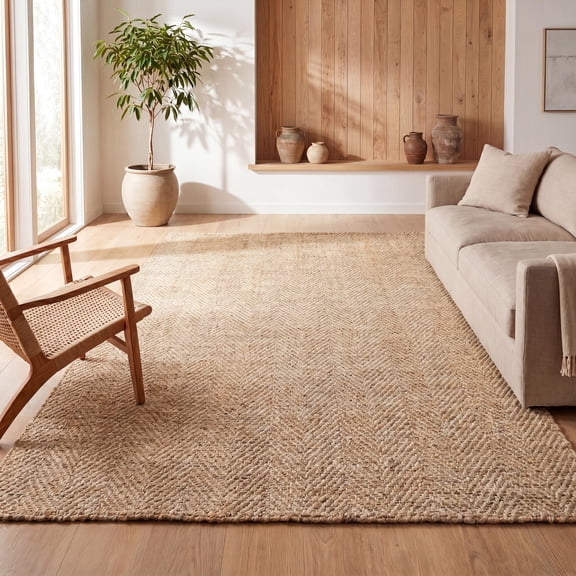 JONATHAN Y NATURAL FIBER 5 x 8 Area Rug, Espina Hand Woven Herringbone Chunky Jute - Ivory, NFR101B-5