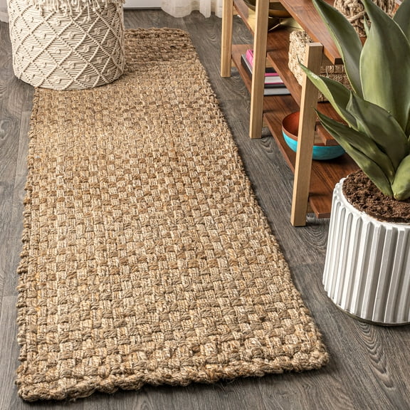 JONATHAN Y NATURAL FIBER 2 x 12 Runner Rug, Estera Hand Woven Boucle Chunky Jute - Natural, NFR102A-212