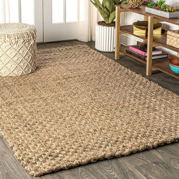 JONATHAN Y NATURAL FIBER 3 x 5 Area Rug, Estera Hand Woven Boucle Chunky Jute - Natural, NFR102A-3