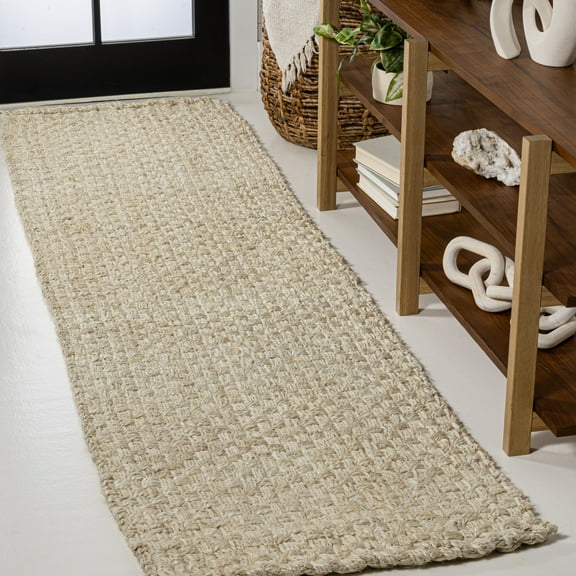 JONATHAN Y NATURAL FIBER 2 x 8 Runner Rug, Estera Hand Woven Boucle Chunky Jute - Ivory, NFR102B-28