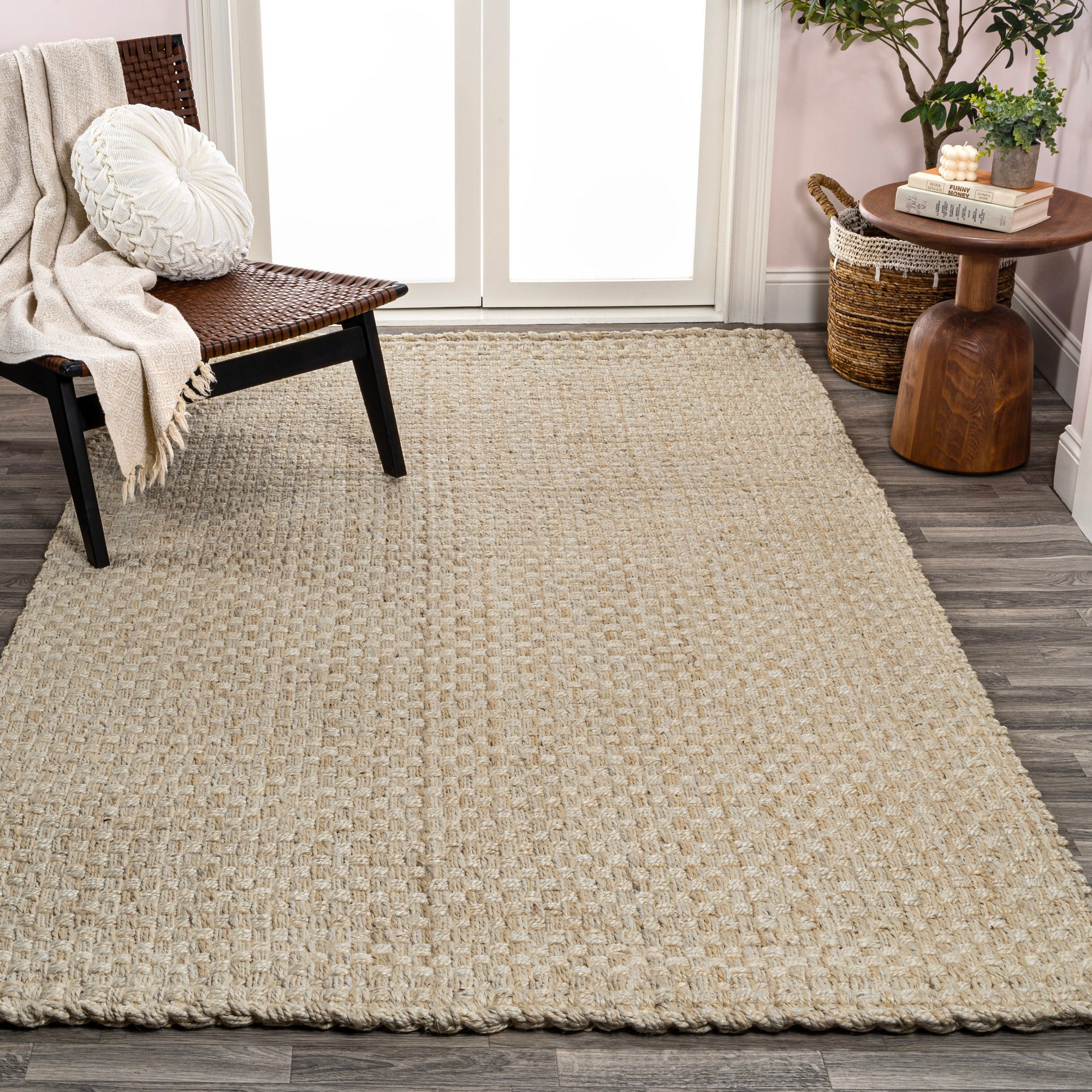 Chunky Boho Rug JONATHAN Y NFR102B-8 Estera Hand Woven Boucle Chunky Jute Ivory 8 ft. x ...