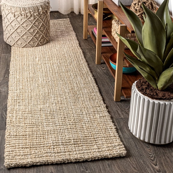 JONATHAN Y NATURAL FIBER 2 x 12 Runner Rug, Hiro Hand Woven Chunky Jute - Ivory, NFR103A-212
