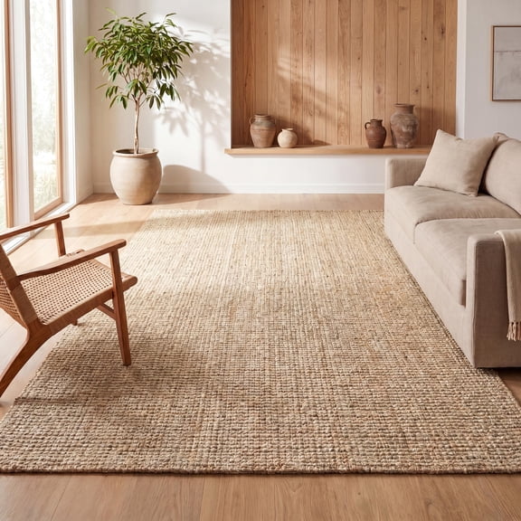 JONATHAN Y NATURAL FIBER 5 x 8 Area Rug, Hiro Hand Woven Chunky Jute - Ivory, NFR103A-5