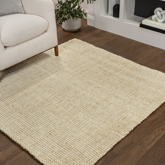 JONATHAN Y NATURAL FIBER 5' Square Area Rug, Hiro Hand Woven Chunky Jute - Ivory, NFR103A-5SQ