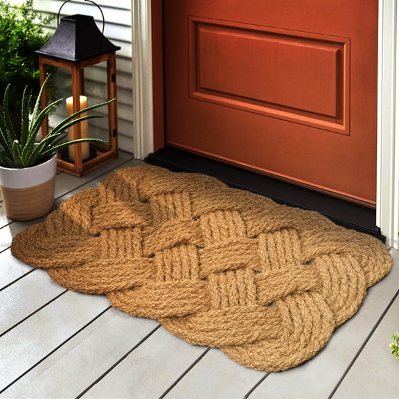 JONATHAN Y NATURAL FIBER 18" x 30" Mat, Maeve Classic Coastal Scalloped Basketweave Coir - Natural, NRF100A-1830