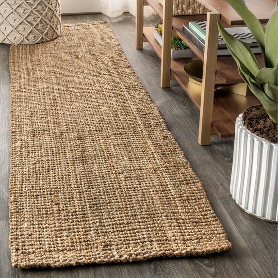 JONATHAN Y NATURAL FIBER 2 x 14 Runner Rug, Pata Hand Woven Chunky Jute - Natural, NRF102A-214