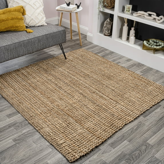 JONATHAN Y NATURAL FIBER 7' Square Area Rug, Pata Hand Woven Chunky Jute - Natural, NRF102A-7SQ
