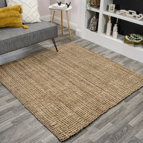 JONATHAN Y NATURAL FIBER 8' Square Area Rug, Pata Hand Woven Chunky Jute - Natural, NRF102A-8SQ