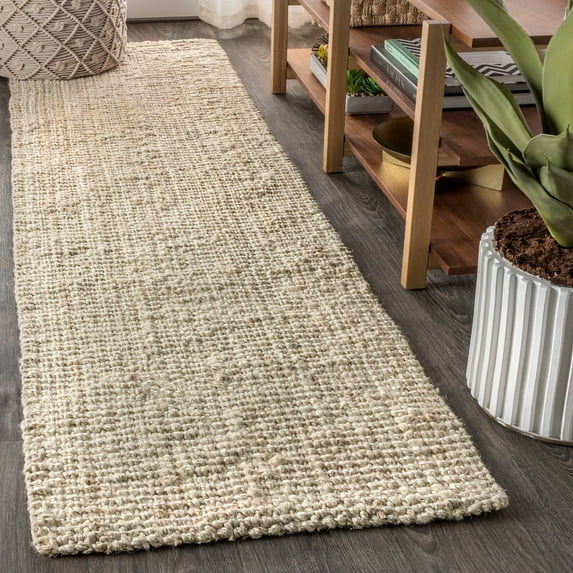 JONATHAN Y NATURAL FIBER 2 x 14 Runner Rug, Pata Hand Woven Chunky Jute - Light Ivory, NRF102B-214