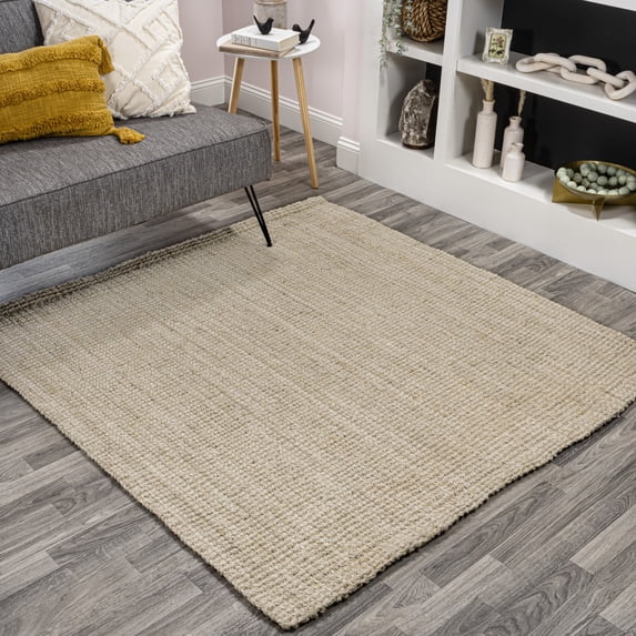 JONATHAN Y NATURAL FIBER 9' Square Area Rug, Pata Hand Woven Chunky Jute - Light Ivory, NRF102B-9SQ
