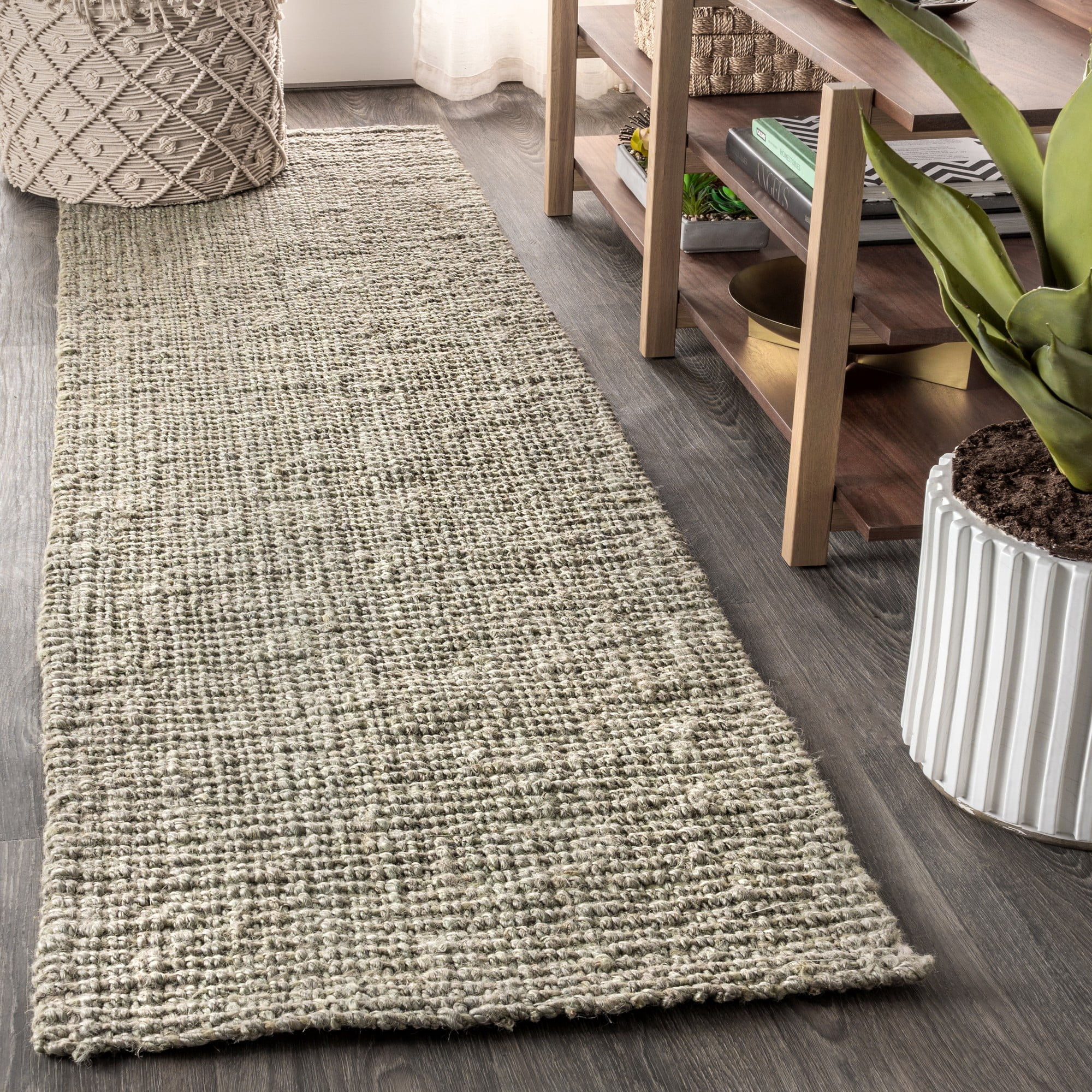JONATHAN Y NATURAL FIBER 2 x 18 Runner Rug, Pata Hand Woven Chunky Jute - Gray, NRF102C-218