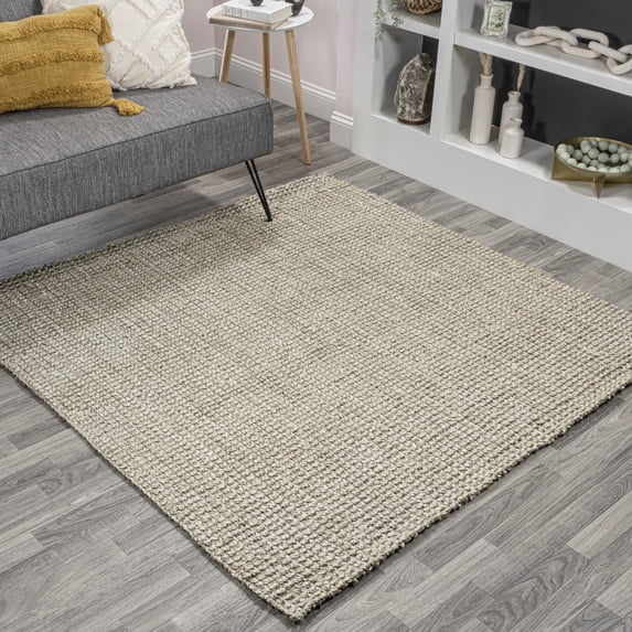 JONATHAN Y NATURAL FIBER 5' Square Area Rug, Pata Hand Woven Chunky Jute - Gray, NRF102C-5SQ