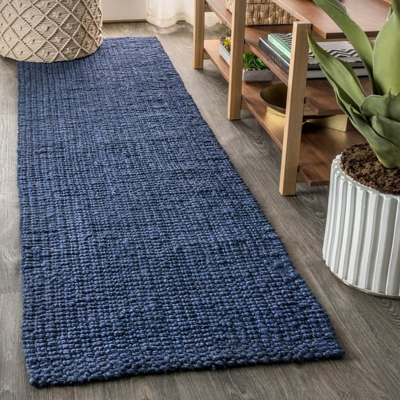 JONATHAN Y NATURAL FIBER 2 x 8 Runner Rug, Pata Hand Woven Chunky Jute - Navy, NRF102D-2