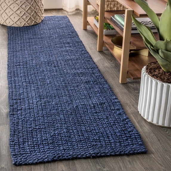 JONATHAN Y NATURAL FIBER 2 x 18 Runner Rug, Pata Hand Woven Chunky Jute - Navy, NRF102D-218