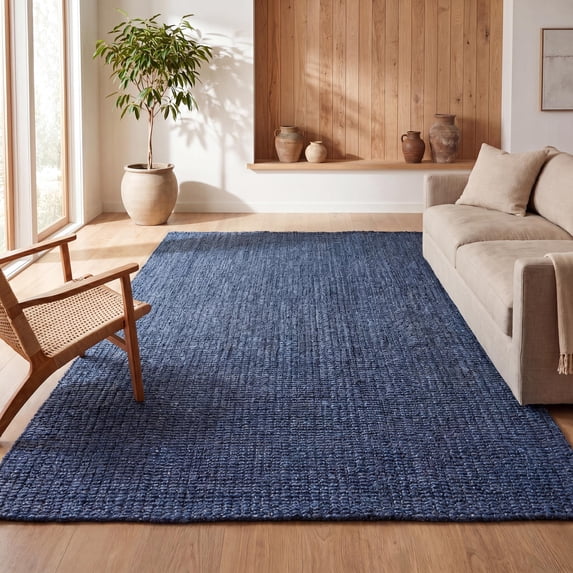 JONATHAN Y NATURAL FIBER 6 x 9 Area Rug, Pata Hand Woven Chunky Jute - Navy, NRF102D-6