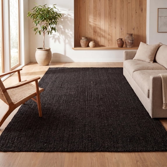 JONATHAN Y NATURAL FIBER 5 x 8 Area Rug, Pata Hand Woven Chunky Jute - Black, NRF102E-5